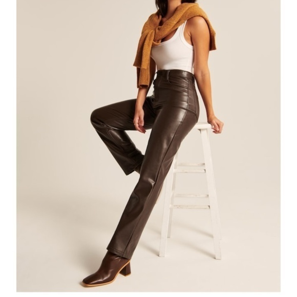 Mondi Chocolate Brown Leather High Waist Straight Pants Size 36/Small